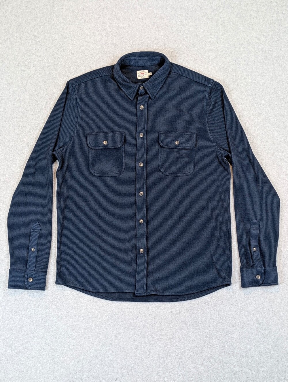 Faherty Legend Sweater Shirt Men's Large L Navy Blue Soft Twill Knit Button
